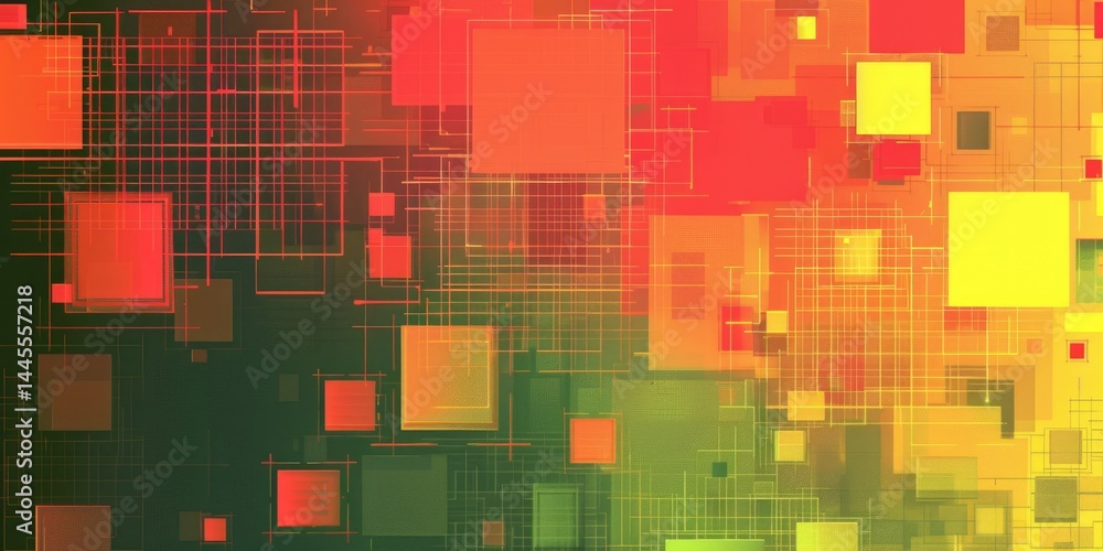 Poster abstract vibrant geometric fractal shapes on surface of contemporary design express scene of seamles