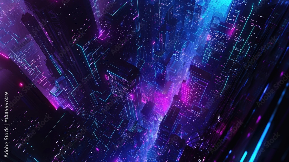 Poster abstract of digital shape or line and technological cyber style particle design connect in surreal e