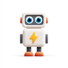 Fototapeta premium Cute robot character with big eyes and lightning bolt design, showcasing friendly and playful expression