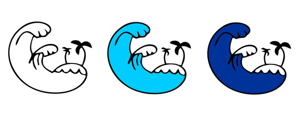 Ocean waves collection. Sea storm wave isolated. Waves, water elements set. Nature wave water storm linear style illustration