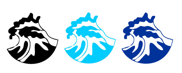 Ocean waves collection. Sea storm wave isolated. Waves, water elements set. Nature wave water storm linear style illustration