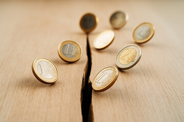 Münzen auf Lücke – Symbol für ungleiche Bezahlung Coins on a Gap – Symbol of Unequal Pay
