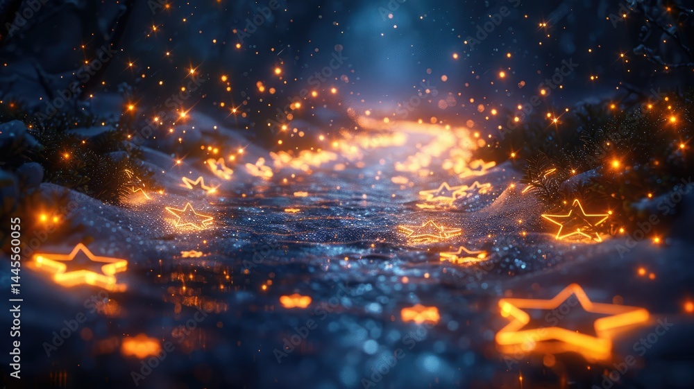 Poster abstract of seamless pattern magical star emit light in natural scene or sparkling particles on natu