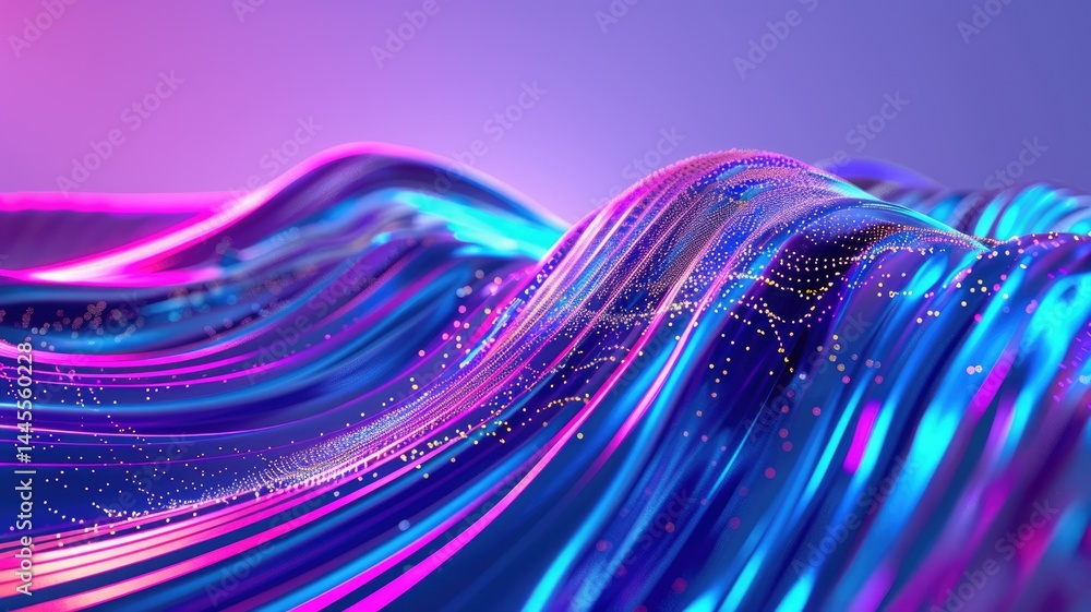 Poster abstract picture micro light sparkling particle represent data flow. vivid flowing wave with high te