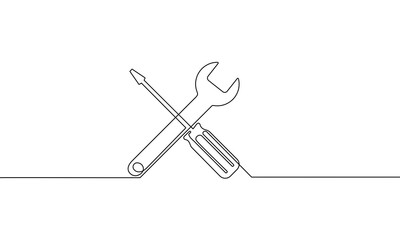 Continuous line drawing of Screwdriver on transparent background.