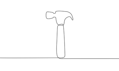Continuous line drawing of Hammer isolate on transparent background.
