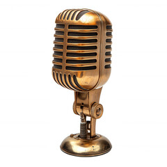 Vintage gold microphone retro recording studio broadcast audio equipment on transparent background