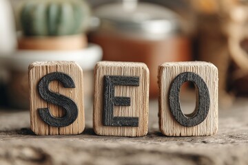 Wooden Blocks Spelling SEO: Emphasizing Search Engine Optimization in Marketing