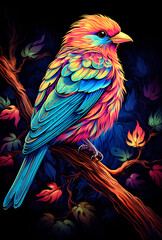 Obraz premium Colorful Bird Perching on Tree Branch Caption in the Sty