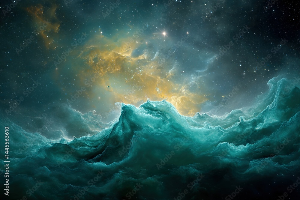 Poster vivid cosmic clouds and nebula illuminated by distant stars in an expansive outer space setting