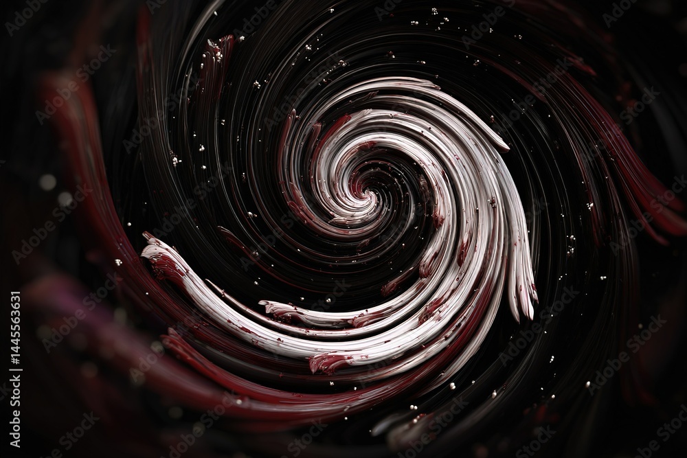Poster swirling patterns create an abstract representation of motion in a dark space with highlights