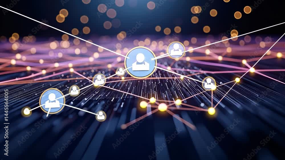 Poster networking concept with digital connections and floating icons