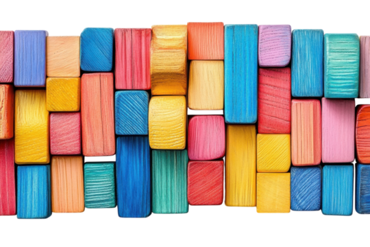 Colorful wooden blocks arranged in a vibrant pattern a playful image with bright hues and diverse