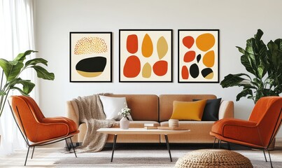 Creative minimalist abstract hand-drawn art for modern wall decoration. AI generated illustration.