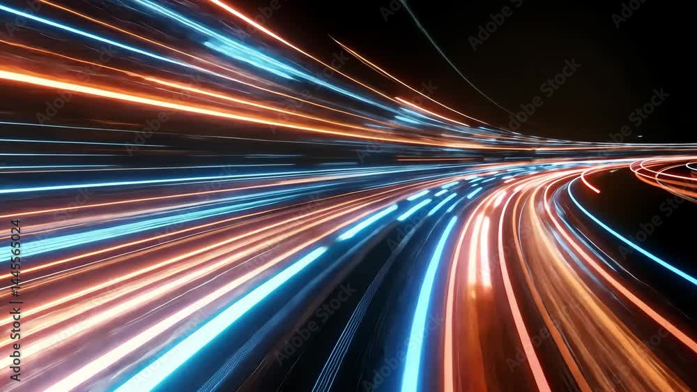 Poster vibrant light trails creating dynamic motion effect in night scene