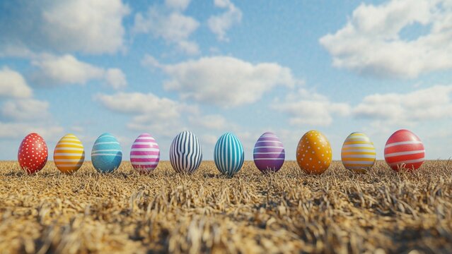 colorful easter eggs on grass - Powered by Adobe