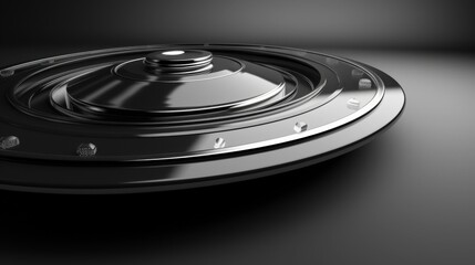 Black Metallic Disc on a Smooth Surface with Dramatic Lighting