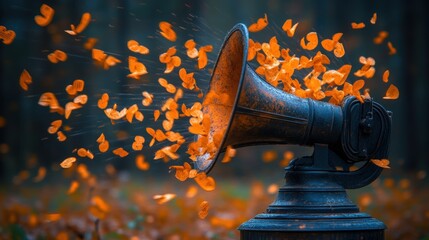 Autumn symphony a vintage horn releasing vibrant leaves