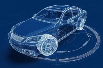 Naklejka premium 3D car model demonstrating engineering design principles and automotive technology
