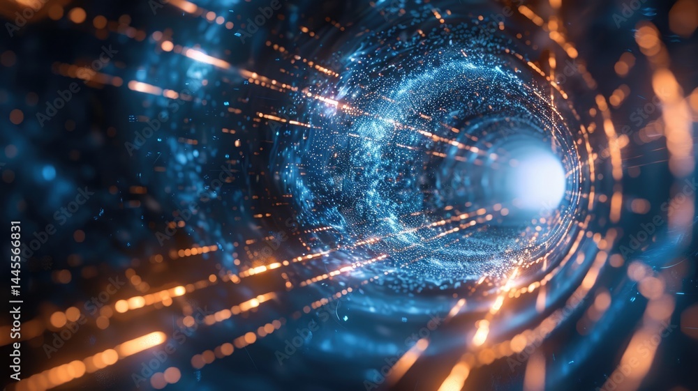 Poster abstract of particles glowing vivid light with fractal style effect. futuristic style vortex scene a