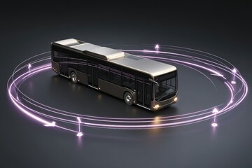 Innovative bus design in a futuristic setting showcases advanced technology and motion
