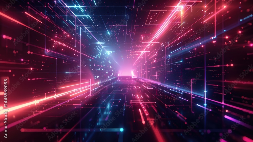 Poster abstract digital shape or line and technological cyber style particle design connect in surreal elec