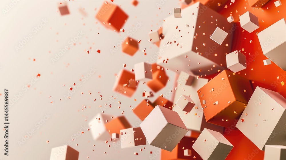 Poster abstract picture micro particle in geometric shape represent data flow. vivid flowing object with hi