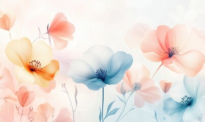Elegant spring sale banner with pastel blooming flowers and soft gradient background. AI generated illustration.