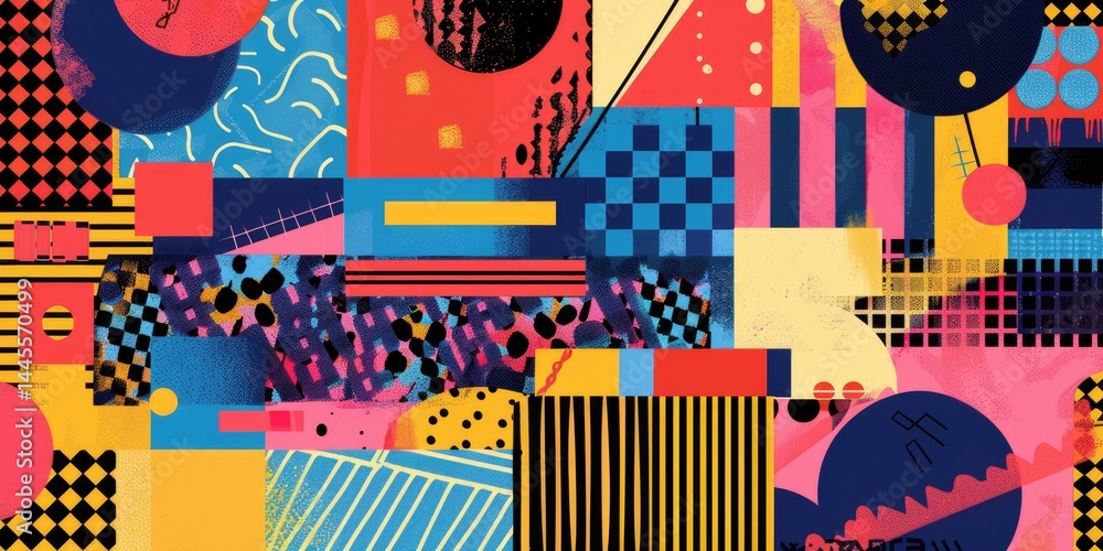 Poster abstract vibrant geometric fractal shapes on surface of contemporary design express scene of seamles