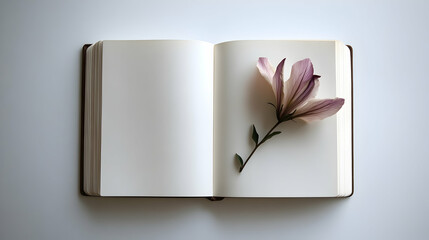 Delicate magnolia bloom resting gently on the pages of an open book