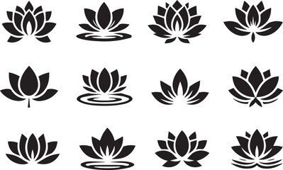 Lotus icons. Black lotus icons isolated vector illustration