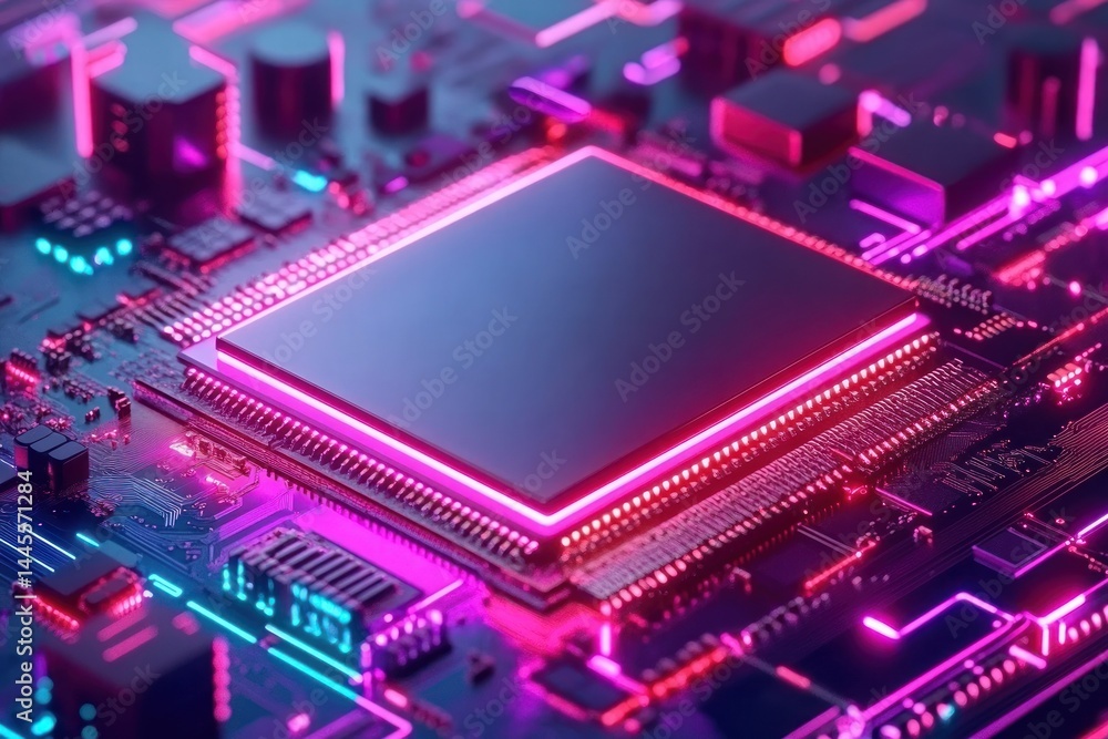Poster neon circuit board processor
