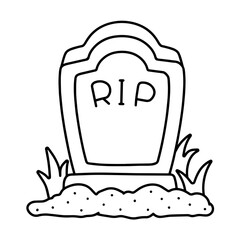 Tombstone with RIP Inscription on Mound of Earth – Halloween Grave Illustration, Symbol of Death and Memory, Cartoon Cemetery Element for Holiday Decor and Spooky Themed Designs

