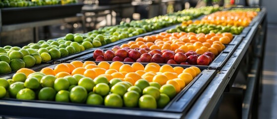 Assortment fresh fruits display