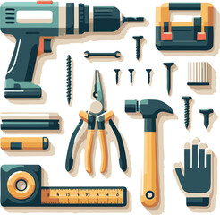 Flat Lay of Essential DIY Hand Tools and Power Tools