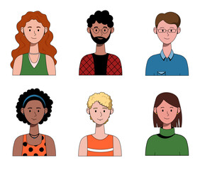 Vector Portrait Collection of Diverse People in Flat Style