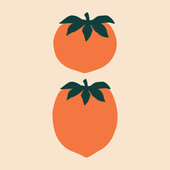 Orange persimmon hand drawn vector illustration. Isolated summer ripe fruit in flat style for poster, icon or logo.