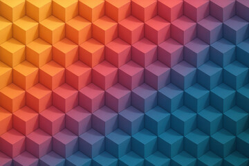 This isometric cube grid demonstrates strategic business growth through layered innovation and decision-making in a dynamic colorful environment