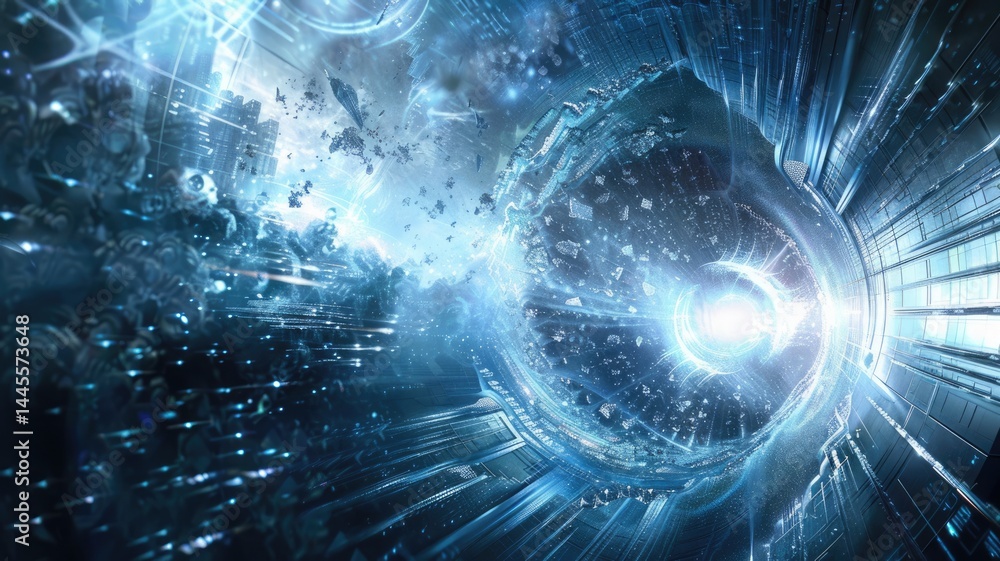 Poster the abstract picture of light trails in vividness style swirling in universe creates a sense of ener