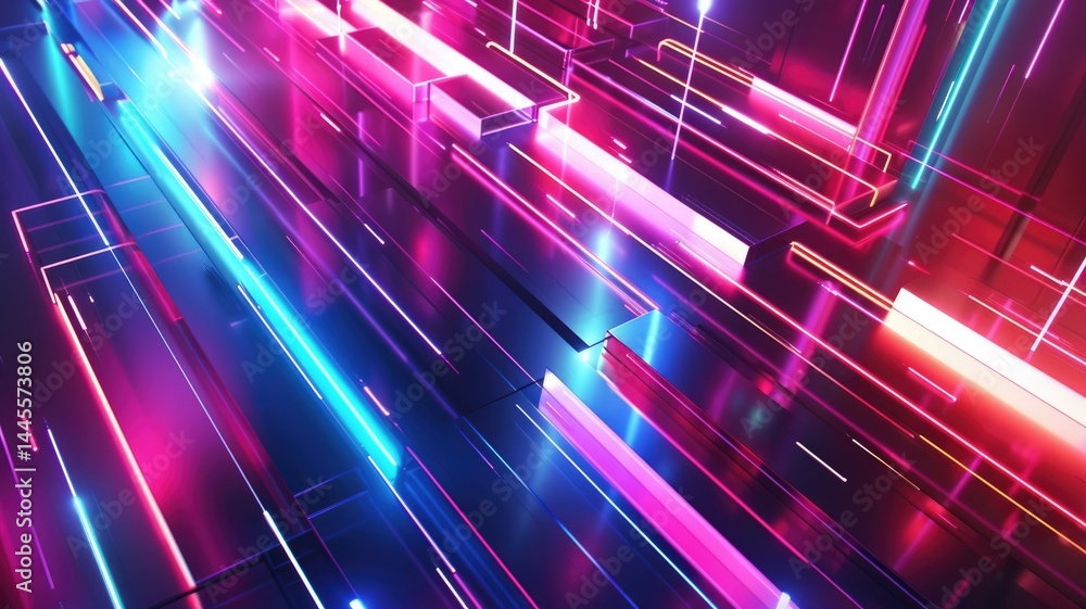Poster vibrant 3d abstract design showcasing dynamic light patterns and energetic colors. ideal for technol