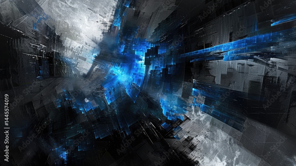 Poster abstract picture vibrant particle in geometric shape represent data flow. vivid flowing object with 