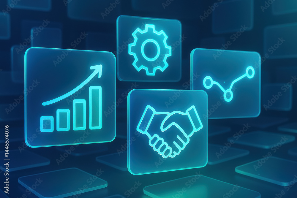 Poster this illustrates strategic business growth and partnership through a dynamic display translucent ico