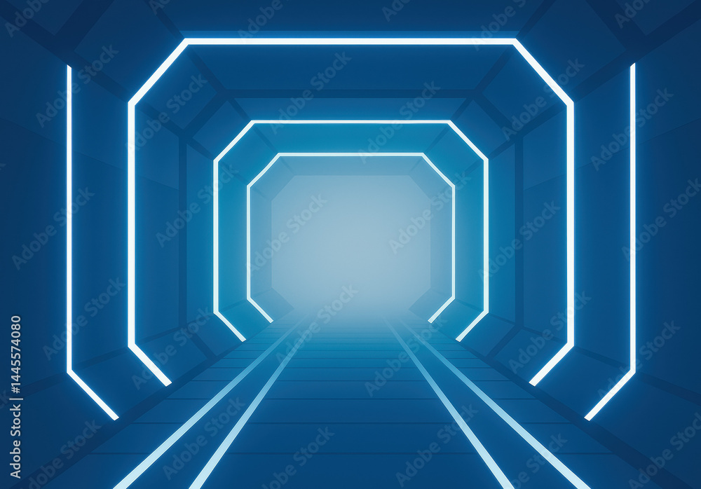 Poster this futuristic tunnel with illuminated edges symbolizes innovation and forward strategy guiding bus