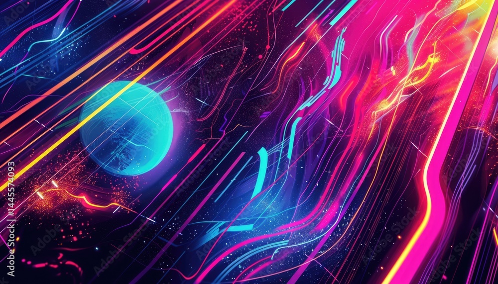 Poster abstract digital shape or line and technological cyber style particle design connect in surreal elec