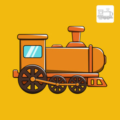 Graphic Old Train Cartoon Illustration Icon in Vector Shape. Isolated Transportation or Vehicle Concept Design. Minimalist Cartoon Style