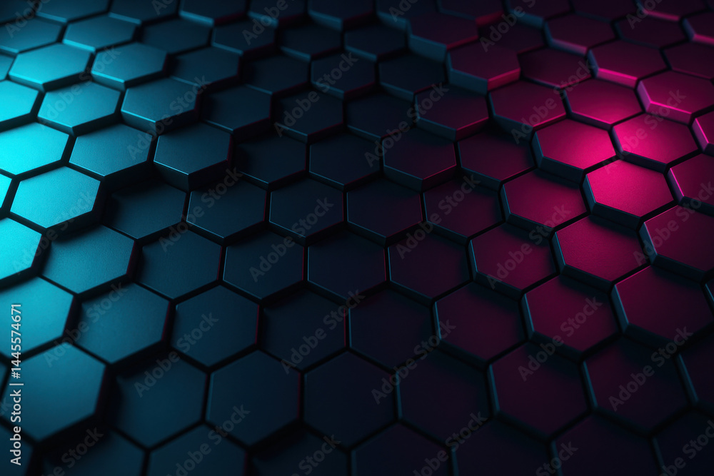 Poster a modern abstract design symbolizes innovation and strategy with hexagonal patterns illuminated by c