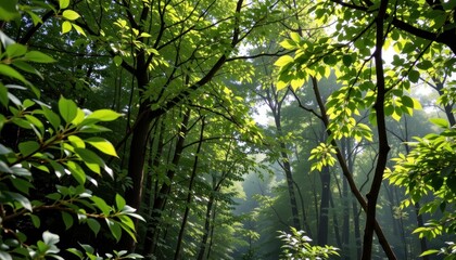 Obraz premium the lush canopy of emerald leaves swayed gently in the breeze, creating a mesmerizing dance of light and shadow on the forest floor.