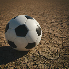 Soccer Ball in Desert: Dry Cracked Earth, Football, Sports Photography