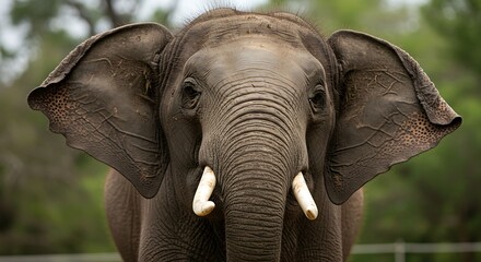 Fototapeta premium Elephant Standing Outdoors Close Up Front View Wildlife Portrait