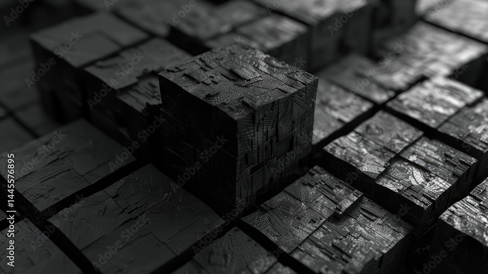 Poster abstract black geometric cube blocks set with contemporary design express scene of modern concept st